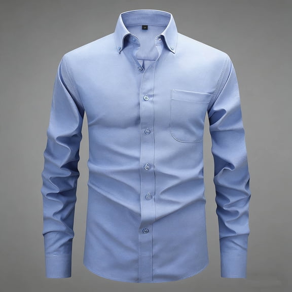 Fnnxeal Mens Button Down Shirt, Long Sleeve Solid Collared Casual Long Sleeve Sky Blue Button Up Shirt for Men Size XS