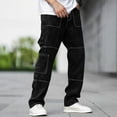 thumbnail image 1 of Fnnxeal Mens Cargo Long Jeans- Relax Fit Fashion Casual Straight Leg Denim Pants Black Pants for Men Size S, 1 of 4