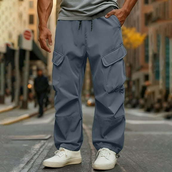 Fnnxeal Mens Cargo Pants Outdoor Multi-Pockets beltless Solid Casual Spring Fall Gray Cargo Pants for Men Size M