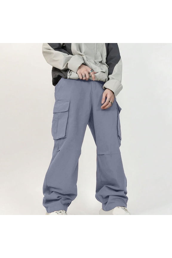 Mens Cargo Pants- Pull-On Elastic Waist Solid Drawstring Trouser Blue Pants for Men Size XL