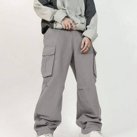 Fnnxeal Mens Cargo Pants- Solid Drawstring Elastic Waist Pull-On Trouser Gray Pants for Men Size 2XL