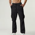 thumbnail image 1 of Fnnxeal Mens Cargo Pants- Solid Elastic Waist Drawstring Trouser Black Pants for Men Size L, 1 of 9