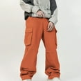 thumbnail image 1 of Fnnxeal Mens Cargo Pants- Solid Elastic Waist Pull-On Drawstring Trouser Orange Pants for Men Size M, 1 of 5