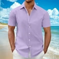 thumbnail image 1 of Fnnxeal Mens Casual Button Down Shirts, Men's Shirt with Short Sleeves Summer Shirt for Men Solid Breathable Shirts Collared Purple S, 1 of 6