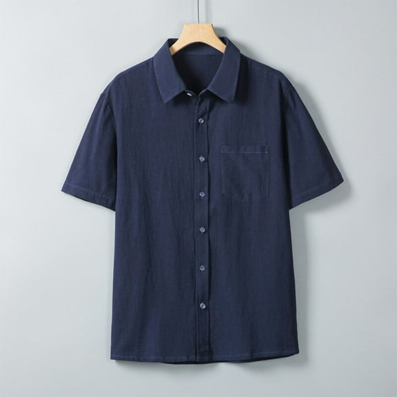 Fnnxeal Mens Casual Button Down Shirts, Solid Breathable Shirts Collared Summer Shirt for Men Men's Shirt with Short Sleeves Navy 3XL