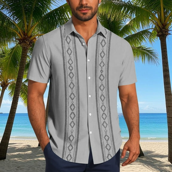 Fnnxeal Mens Casual Button Down Shirts, Solid Breathable Shirts Summer Shirt for Men Men's Shirt with Short Sleeves Collared Gray L