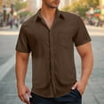 thumbnail image 1 of Fnnxeal Mens Casual Button Down Shirts, Summer Shirt for Men Men's Shirt with Short Sleeves Collared Solid Breathable Shirts Brown 2XL, 1 of 6