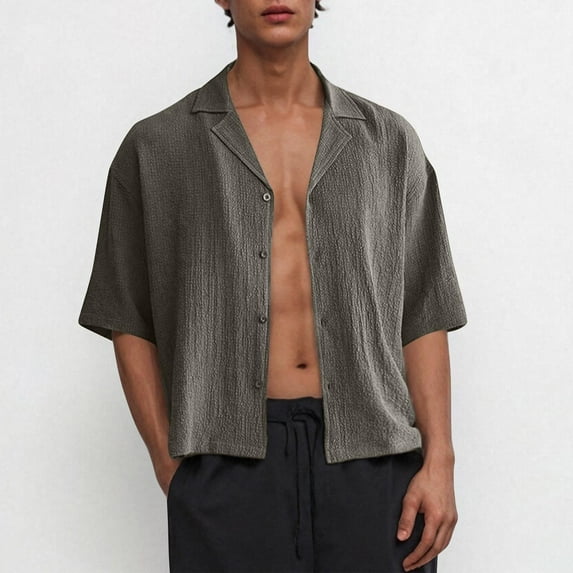 Fnnxeal Mens Casual Button Down Shirts, Summer Shirt for Men Solid Breathable Shirts Collared Men's Shirt with Short Sleeves Dark Gray S