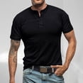 thumbnail image 1 of Fnnxeal Mens Casual Henley Shirts, Summer Button Cotton Short Sleeve T-Shirt Solid Classic Black Lightweight Tees for Men Size L, 1 of 5