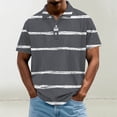thumbnail image 1 of Fnnxeal Mens Casual Polo Shirt Gray Striped Short Sleeve Performance Moisture Wicking Stretch Breathable Summer Golf Top,Size M, 1 of 5