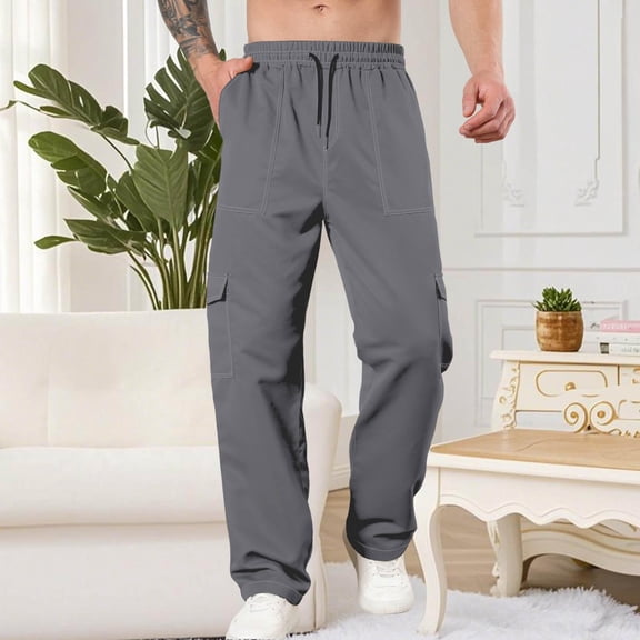 Fnnxeal Mens Chinos Pants- Fashion Solid Casual Cargo Trouser Dark Gray Pants for Men Size 2XL