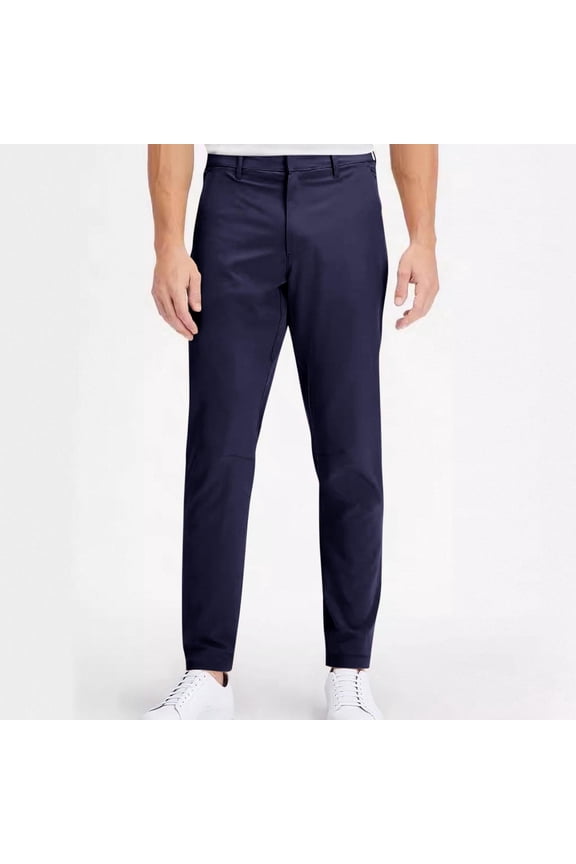 Mens Chinos Pants with Hidden Button- Casual Lightweight Business Stretch Twill Classic Fit Long Pants Dark Blue Pants for Men Size 4XL