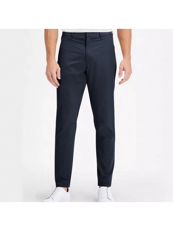 Mens Chinos Pants with Hidden Button- Classic Fit Business Lightweight Stretch Twill Casual Long Pants Navy Pants for Men Size L
