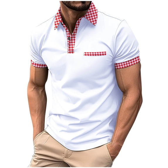 Fnnxeal Mens Classic White Contrast Trim Polo Shirt, Short Sleeve Business Casual Golf Top with Pocket, Wrinkle Free Performance Polyester, Slim Fit (S-3XL),Size S