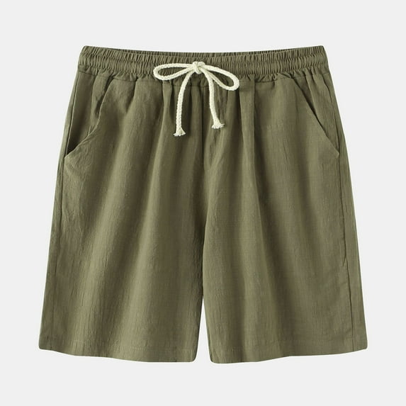 Fnnxeal Mens Cotton Linen Blend Casual Shorts with Drawstring & Side Pockets, Army Green Relaxed Fit Summer Bottoms,Size XL