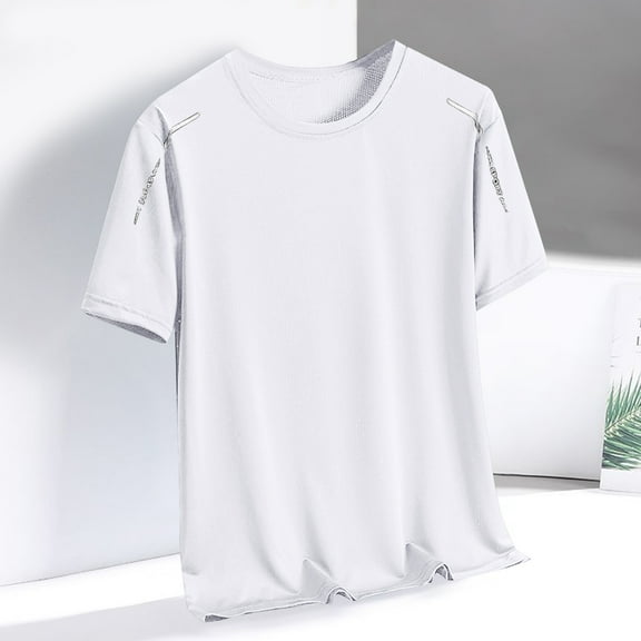 Fnnxeal Mens Crew Neck Shirt, Men's Big and Tall Tees Lightweight Summer T-Shirts for Men Solid Short Sleeve Shirt White Tshirt L