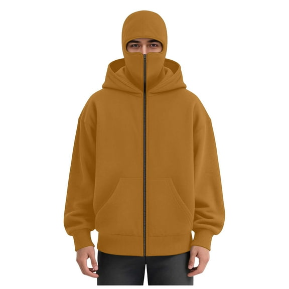 Fnnxeal Mens Fall Jackets Casual Multi-Pockets Long Sleeves Hoodide Fleece Outwear Brown Jackets for Men Size S