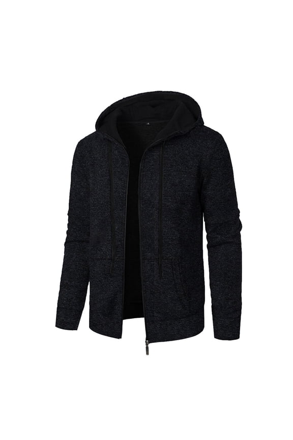 Mens Fall Jackets Hoodide Long Sleeves Multi-Pockets Zipper Outwear Casual Black Jackets for Men Size M