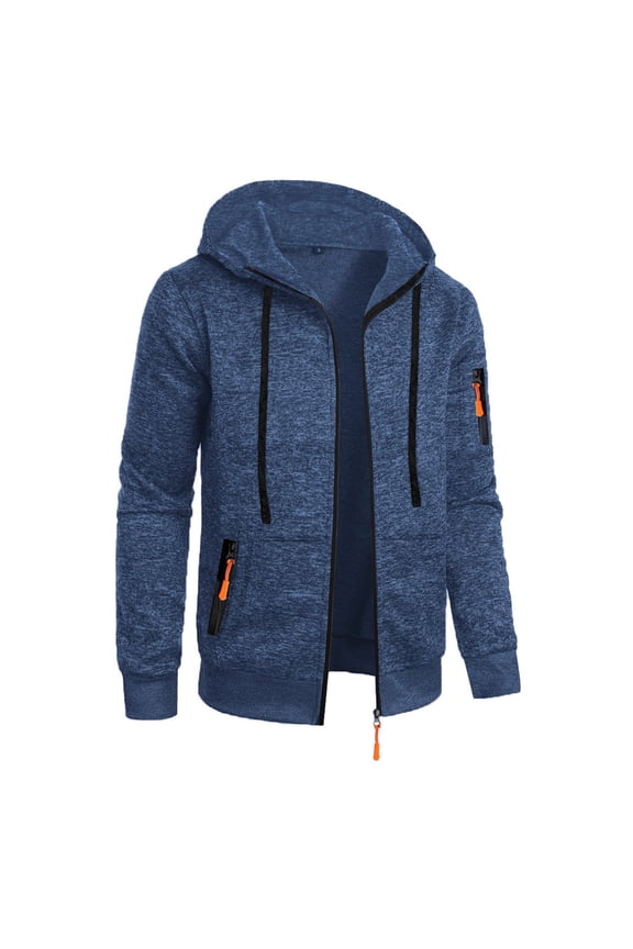 Mens Fall Jackets Hoodide Multi-Pockets Casual Long Sleeves Zipper Outwear Navy Jackets for Men Size S