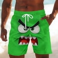 thumbnail image 1 of Fnnxeal Mens Funny Cartoon Face Print Swim Trunks Board Shorts Quick Dry Beach Shorts Novelty Graphic with Pockets Drawstring Green,Size S, 1 of 5