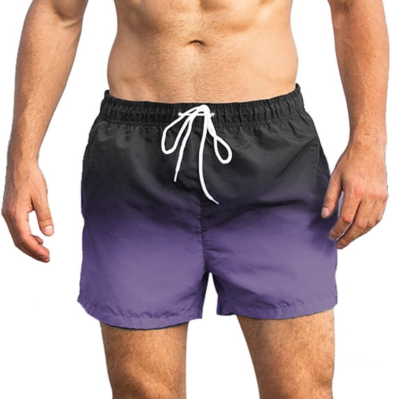 Fnnxeal Mens Gradient Purple Ombre Swim Trunks Quick Dry Board Shorts with Pockets Drawstring Waist Beach Summer Swimwear,Size L