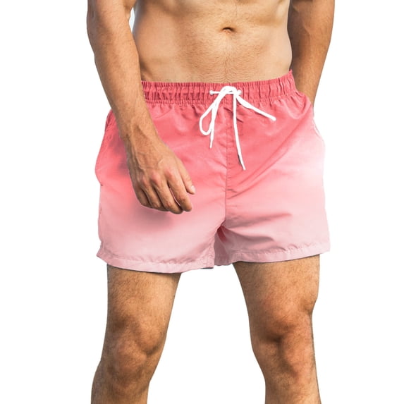 Fnnxeal Mens Gradient Watermelon Red Swim Trunks Quick Dry Beach Shorts with Pockets Drawstring Elastic Waist Summer Board Shorts,Size L