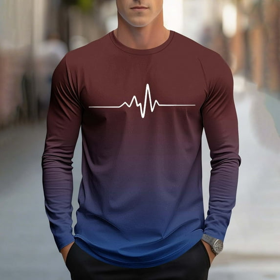 Fnnxeal Mens Graphic Shirts, Classic Crew Neck Fall Winter Casual Long Sleeve Wine Lightweight Shirts for Men Size 3XL
