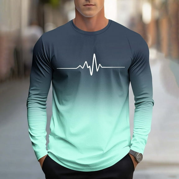 Fnnxeal Mens Graphic Shirts, Classic Crew Neck Long Sleeve Fall Winter Casual Mint Green Lightweight Shirts for Men Size 2XL