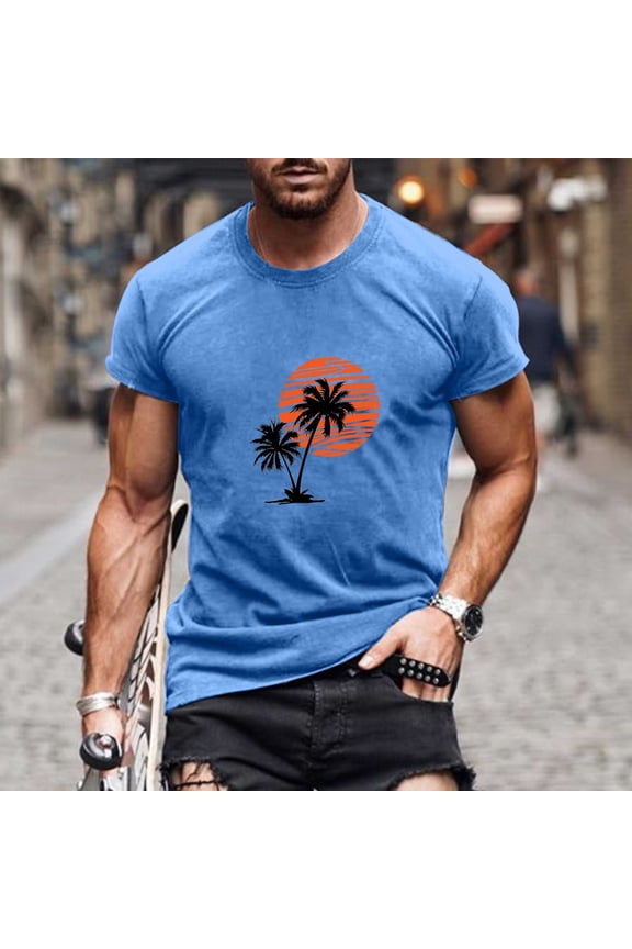 Mens Graphic Tee Gray Vintage T Shirts Retro Sunset Surf Beach Casual Summer Top Soft Cotton Crewneck,Size L