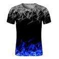 thumbnail image 1 of Fnnxeal Mens Graphic Tee Vibrant Blue 3D Flame Print Short Sleeve Crew Neck T-Shirt Streetwear Polyester Regular Fit Top Sizes M-4XL,Size XL, 1 of 3