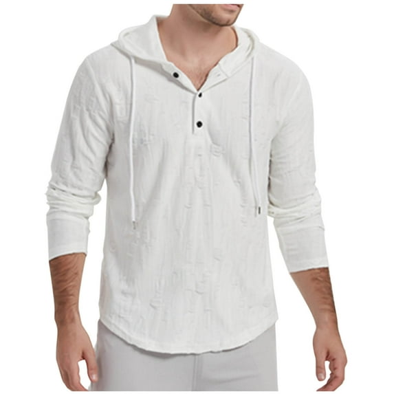 Fnnxeal Mens Hoodies Sweatshirts, Fall Winter Outdoor Long Sleeve Shirt with Pocket Big and Tall Shirts Casual White Blouse for Men Size M
