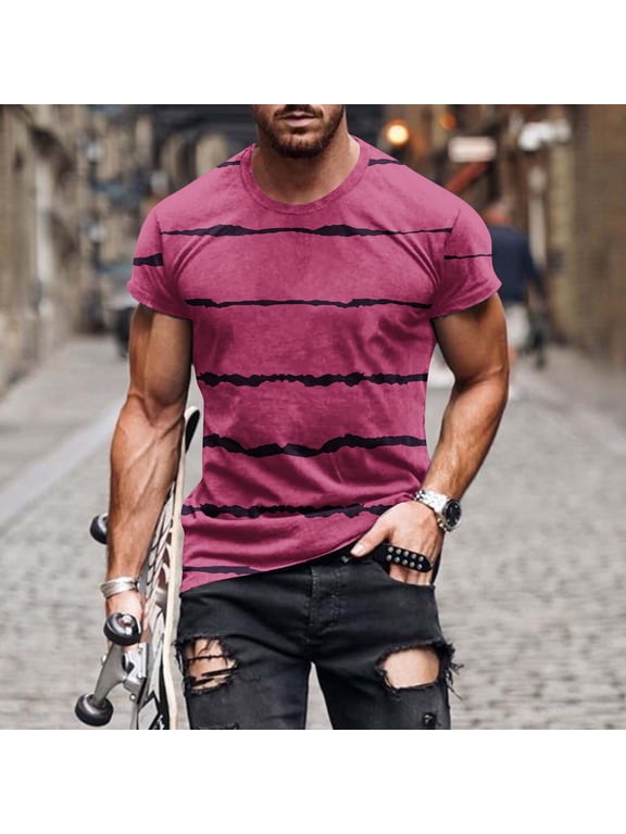 Mens Hot Pink Binary Code T-Shirt Neon Glitch Print Techwear Streetwear Moisture Wicking Stretch Tee Sizes M-5XL,Size 2XL