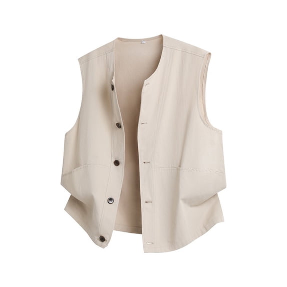 Fnnxeal Mens Lightweight Vest Utility Sleeveless, Beige Button Front Casual Vest with Pockets, Soft Cotton Rayon for Spring Fall Layering Relaxed Fit,Size XL