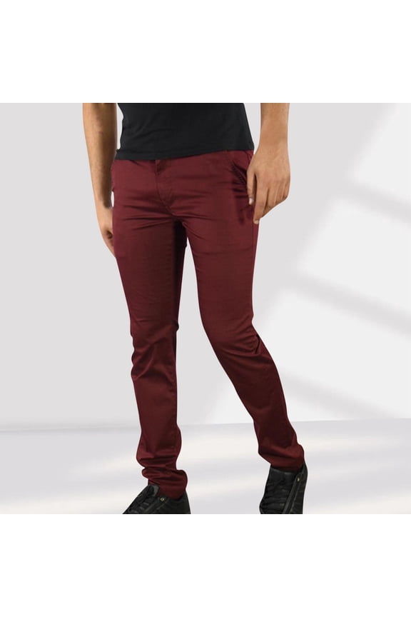 Mens Mid Waist Chinos Pants- Lightweight Daily Business Slim Fit Long Pants Wine Pants for Men Size L