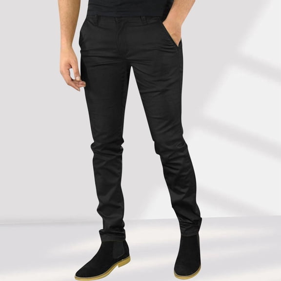 Fnnxeal Mens Mid Waist Chinos Pants- Slim Fit Business Lightweight Daily Long Pants Black Pants for Men Size 3XL