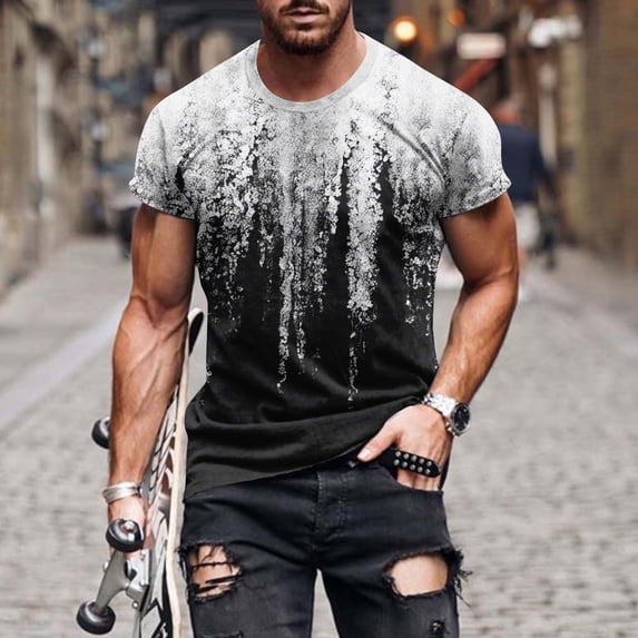 Fnnxeal Mens Muscle Fit Geometric Color Block T-Shirt Green Ringer Tee Short Sleeve Streetwear Graphic Top Plus Size up to 7XL,Size 3XL