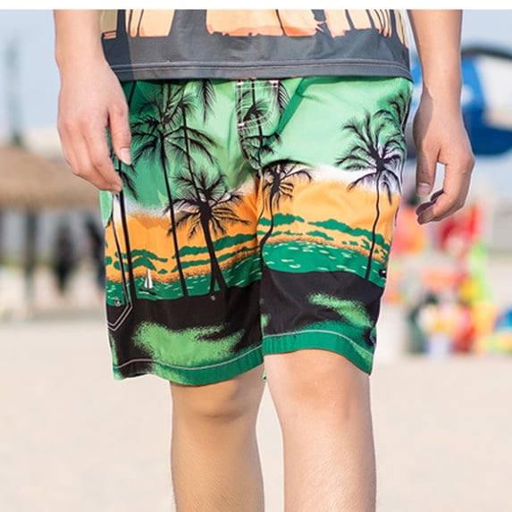 Fnnxeal Mens Palm Tree Print Swim Trunks Quick Dry Board Shorts with Pockets Plus Size Hawaiian Beach Shorts,Size 3XL