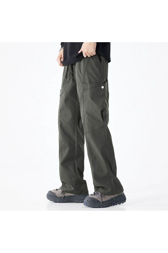 Mens Pants Cargo- Drawstring Technical Fashion Pull-On Solid Baggy Trouser Army Green Pants for Men Size 4XL