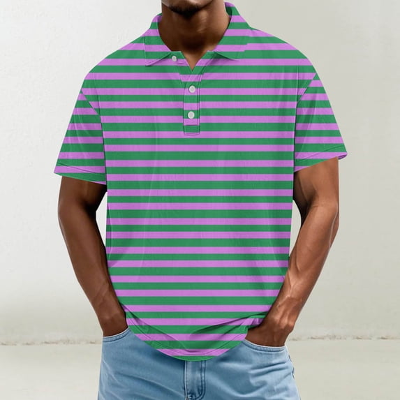 Fnnxeal Mens Performance Golf Polo Shirt Navy Blue Striped Moisture Wicking Quick Dry 4-Way Stretch 95 Polyester 5 Spandex Short Sleeve Side Slit Regular Fit M-4XL,Size XL