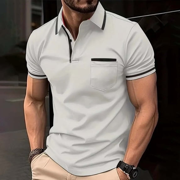 Fnnxeal Mens Performance Golf Polo Shirt Slim Fit Quick Dry Moisture Wicking Contrast Collar Gray,Size S