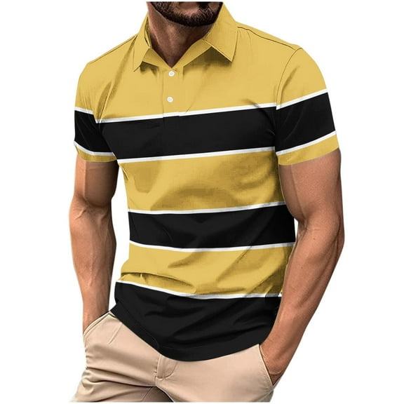 Fnnxeal Mens Polo Shirts, Big and Tall Shirt Collared Summer Casual Yellow Polo Shirts for Men Size 3XL