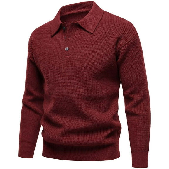 Fnnxeal Mens Polo Shirts Breathable Casual Collar Long Sleeve Fall Winter Wine Polo Shirts for Men Size L
