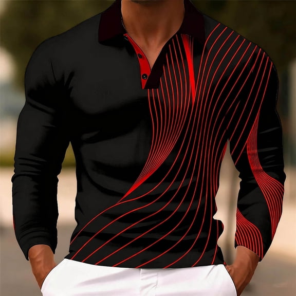 Fnnxeal Mens Polo Shirts Breathable Casual Fall Winter Long Sleeve Collar Red Polo Shirts for Men Size XL