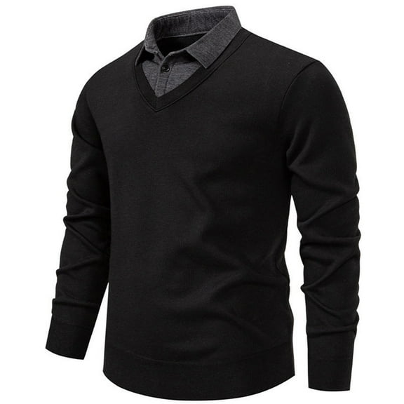 Fnnxeal Mens Polo Shirts Breathable Long Sleeve Casual Collar Fall Winter Black Polo Shirts for Men Size 2XL