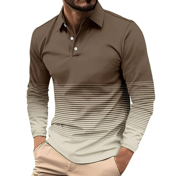 Fnnxeal Mens Polo Shirts Breathable Long Sleeve Collar Casual Fall Winter Coffee Polo Shirts for Men Size M