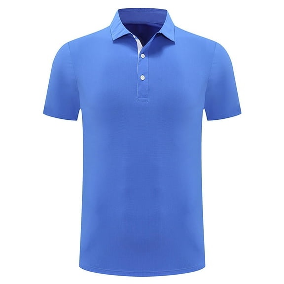 Fnnxeal Mens Polo Shirts, Button Casual Lightweight Short Sleeve Summer Blue Polo Shirts for Men Size 2XL