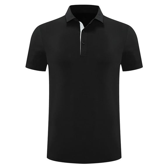 Fnnxeal Mens Polo Shirts, Button Casual Lightweight Summer Short Sleeve Black Polo Shirts for Men Size M