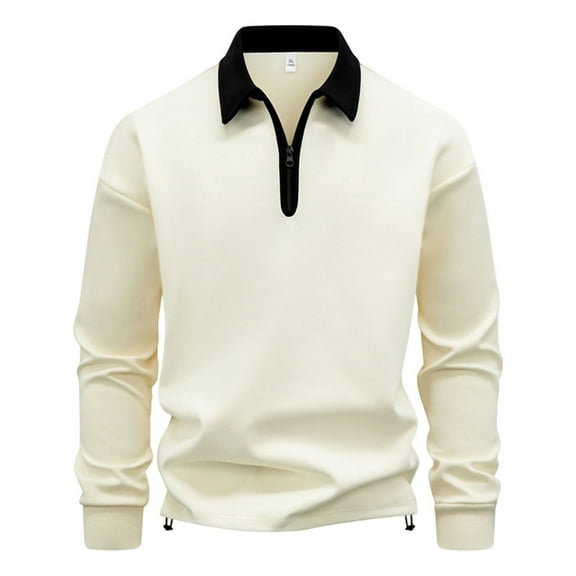 Fnnxeal Mens Polo Shirts Casual Breathable Collar Long Sleeve Fall Winter Beige Polo Shirts for Men Size M