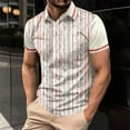 thumbnail image 1 of Fnnxeal Mens Polo Shirts, Casual Collared Big and Tall Shirt Striped Summer Beige Polo Shirts for Men Size L, 1 of 5