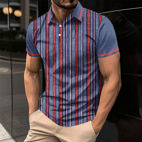 Fnnxeal Mens Polo Shirts, Casual Collared Big and Tall Shirt Striped Summer Navy Polo Shirts for Men Size 4XL